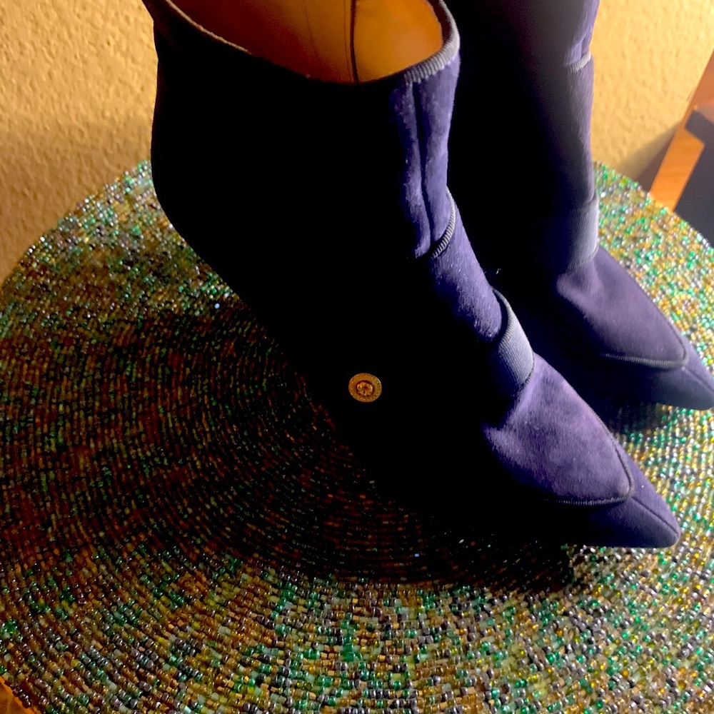 Navy Ankle Black Strap Boot with Jazzy Gold Piping